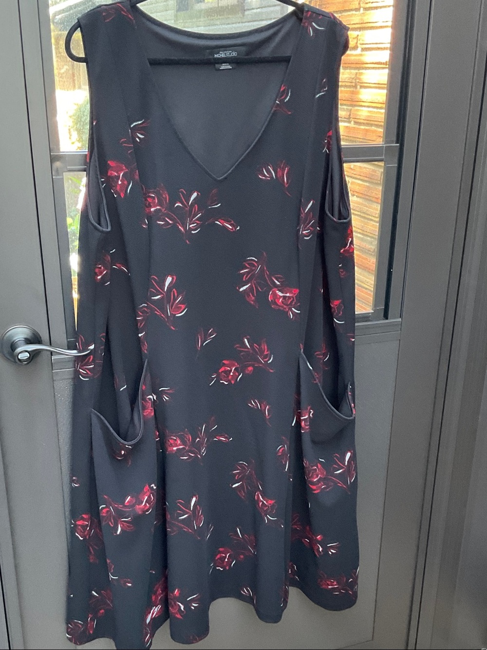 Penningtons Black Midi Dress with Red Floral Print